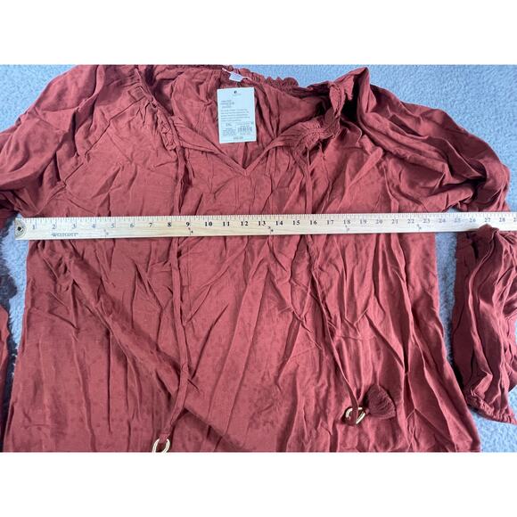 Knox Rose Shirt Women XXL 2XL Burnt Orange Long Sleeve Peasant Blouse V-Neck NWT - Picture 5 of 8